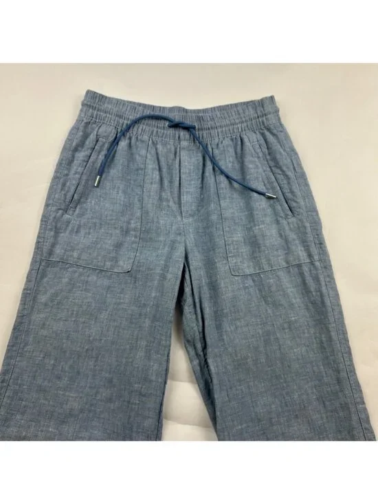 Athleta Light Blue Chambray Cabo Linen Wide Leg Pull On Pant 4 - Picture 2 of 8